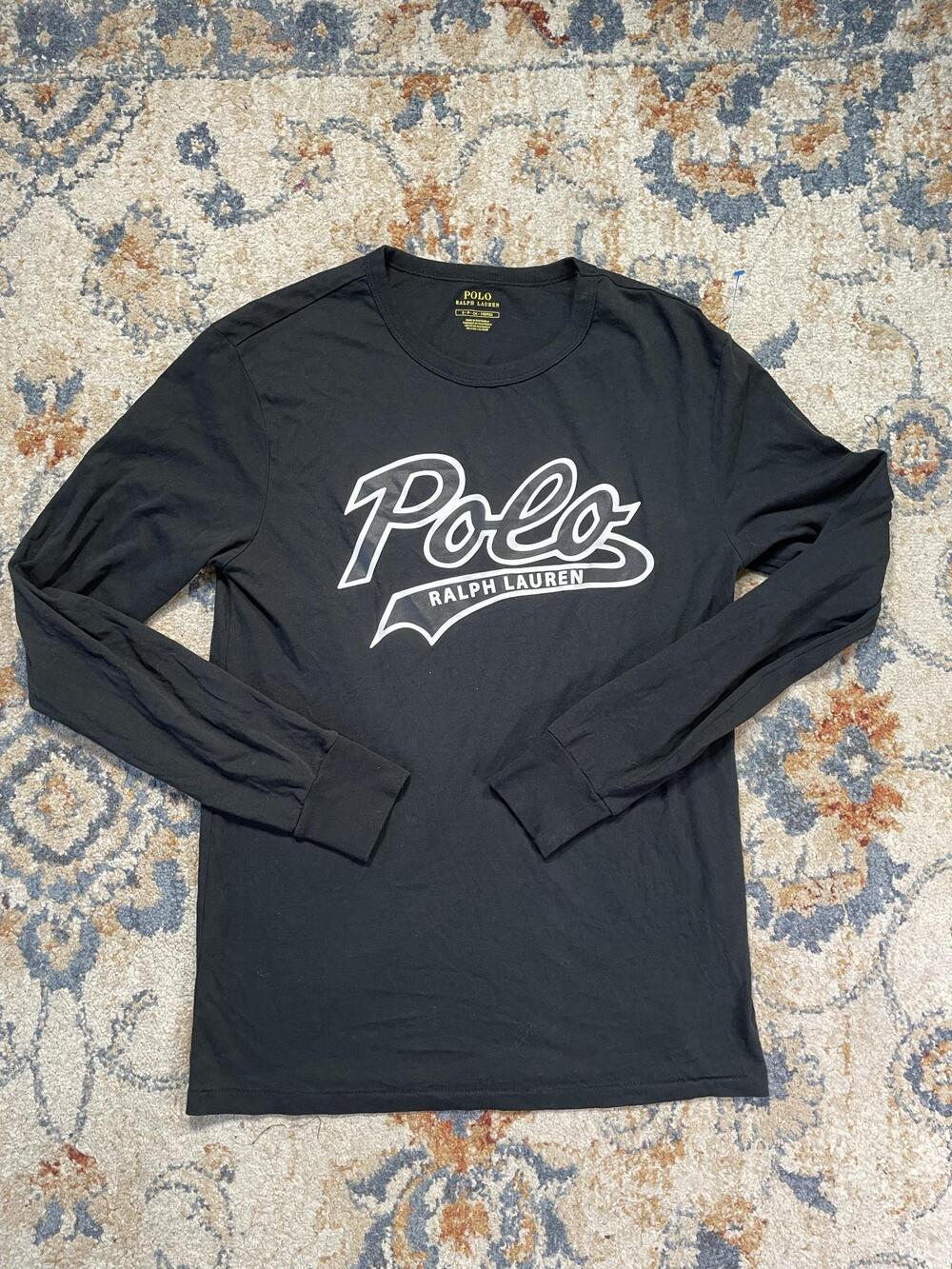 Polo Ralph Lauren Shirt Mens Small Black Long Sleeve Logo Graphic Tee Crewneck